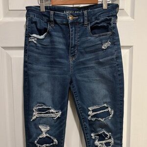 American Eagle Outfitters Women's Ripped Dark Blue Skinny Jeans